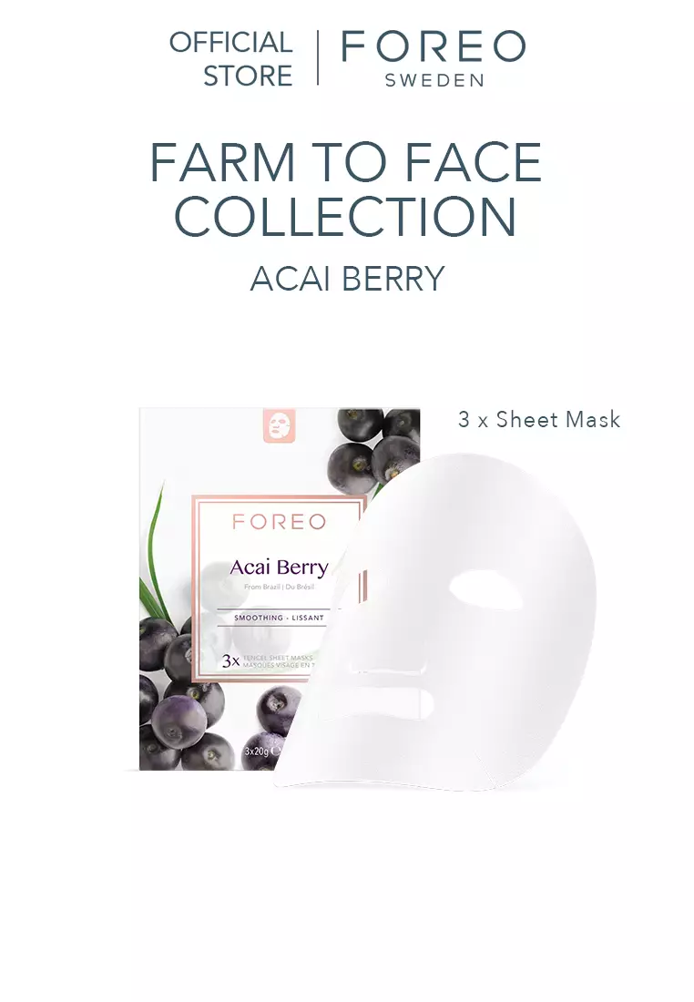 FOREO Sheet Mask Farm to Face Collection Facial Mask - Full Face Masks Packs | Beauty & Personal Care |For All Skin Types  | 3 pcs/pack | All Natural-Acai Berry