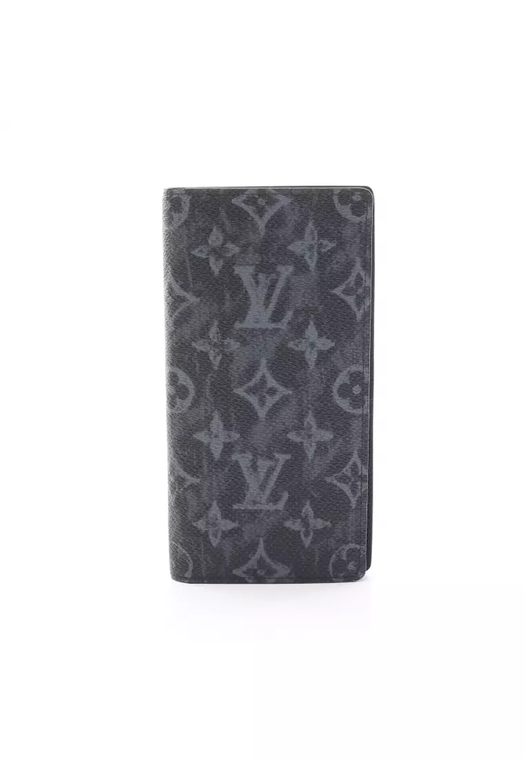 AUTH LOUIS VUITTON MEN BLACK LEATHER INFINI CHECKED SMALL WALLET SLENDER  BIFOLD