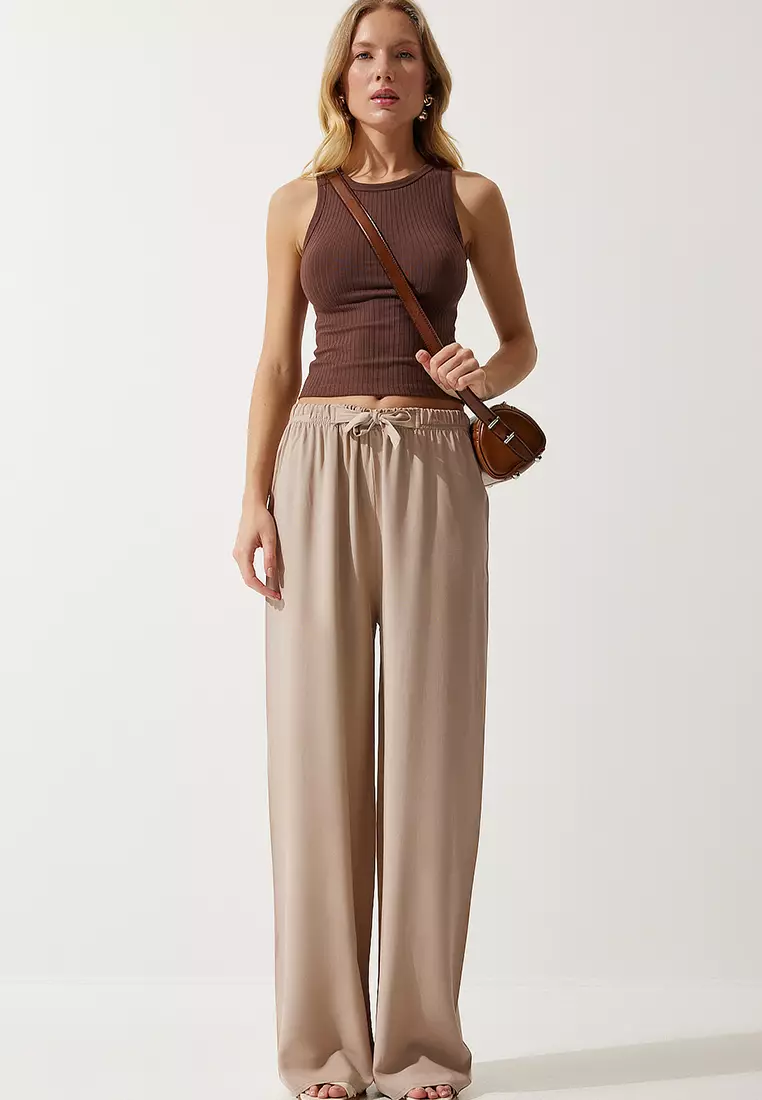 Cotton Elastic Wide Leg Pants