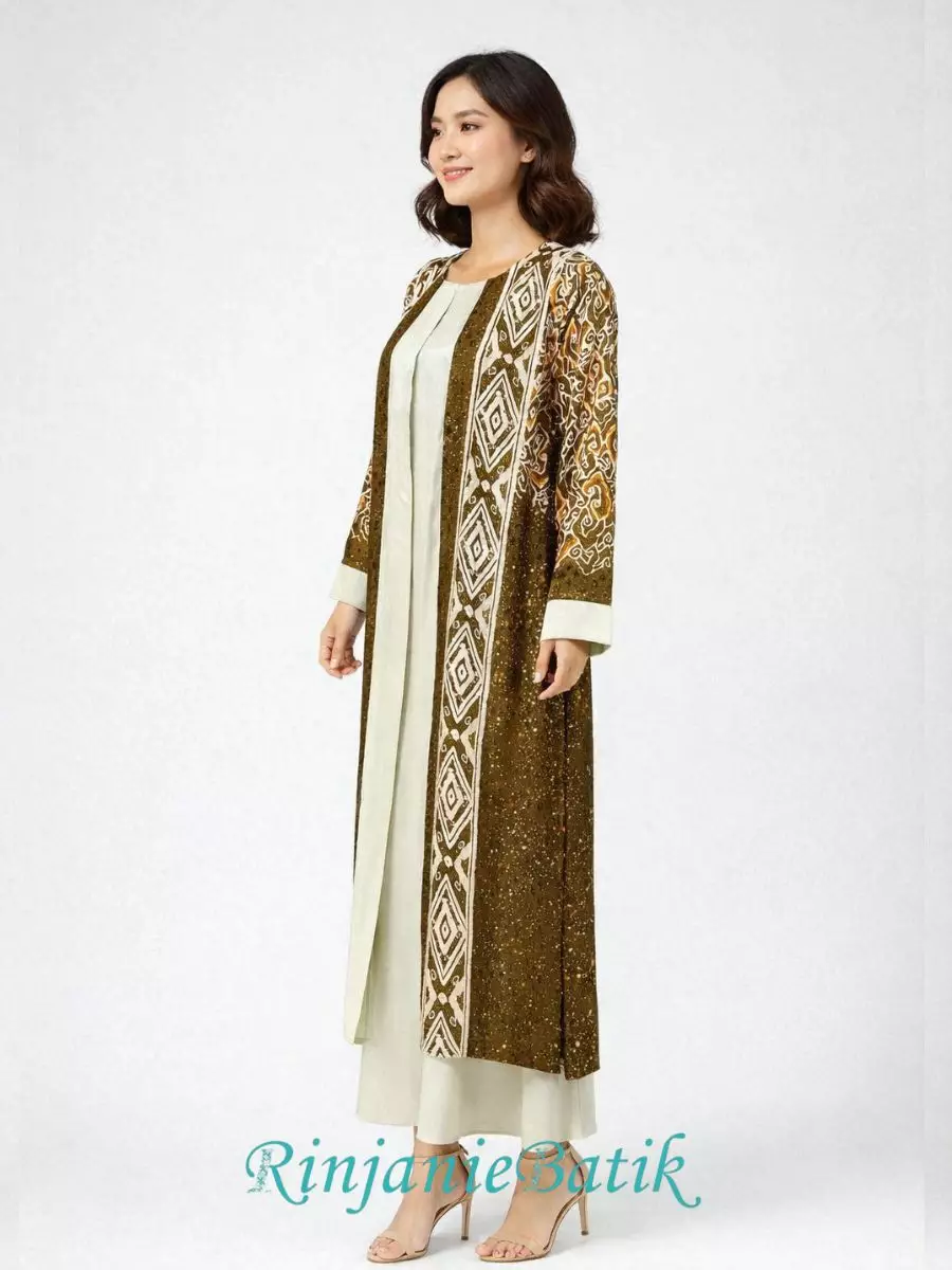 Rinjanie Batik - PDEU HO - Gamis Ramadhani Green Olive - Batik Cap - Dress Raya