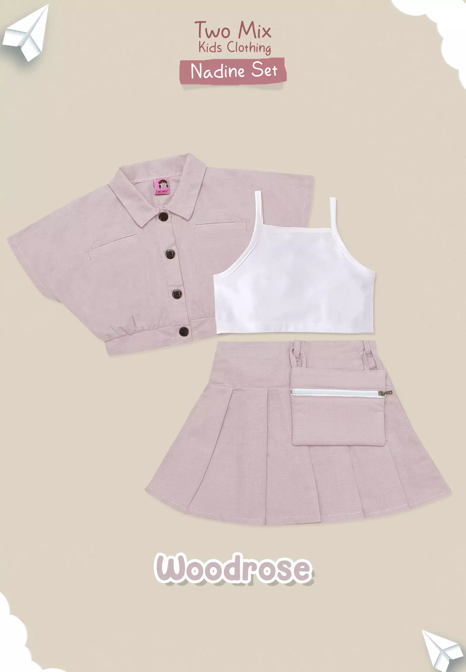 Two Mix - Nadine One Set Baju Setelan Anak Perempuan Lucu 1-6 Tahun 4386 Woodrose