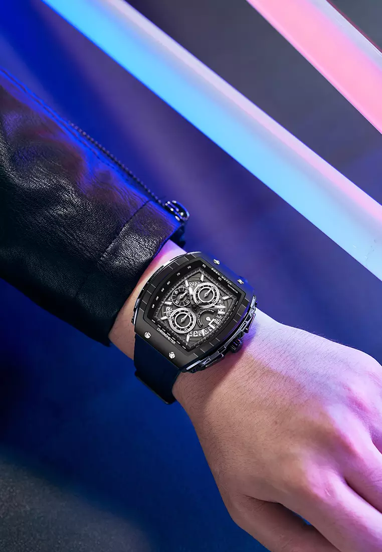 Jam Tangan Pria Olahraga Kalendar Bercahaya Anti Air Tali Silikon Jam Tangan Cowok Original black