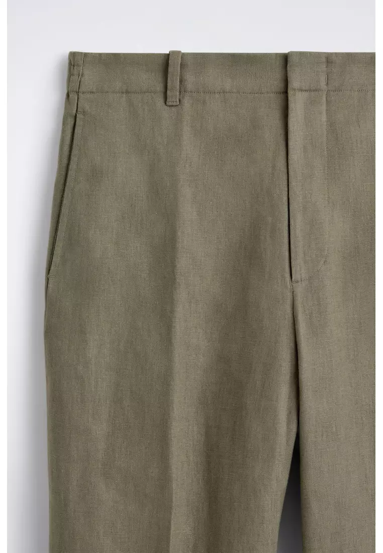 LINEN RELAXED-FIT STRAIGHT-LEG TROUSERS