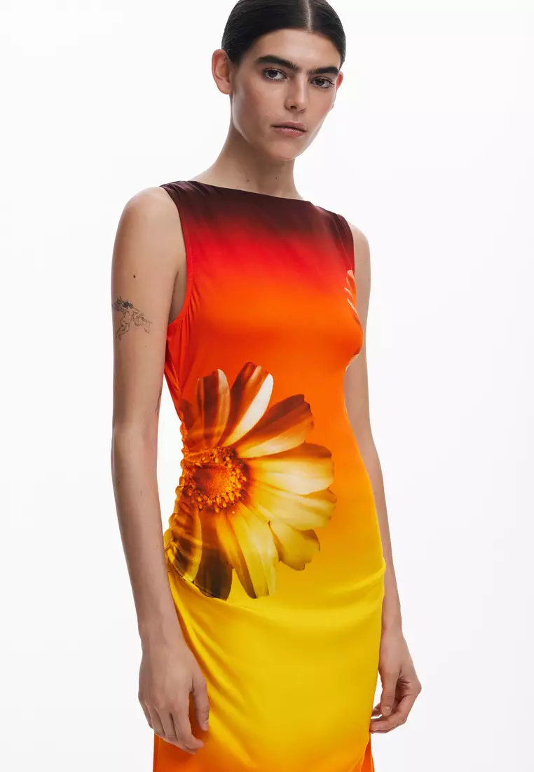 open lace back dress Orange Ballroom Dance Dress | Ombre Chiffon | Size 3/4-9/10