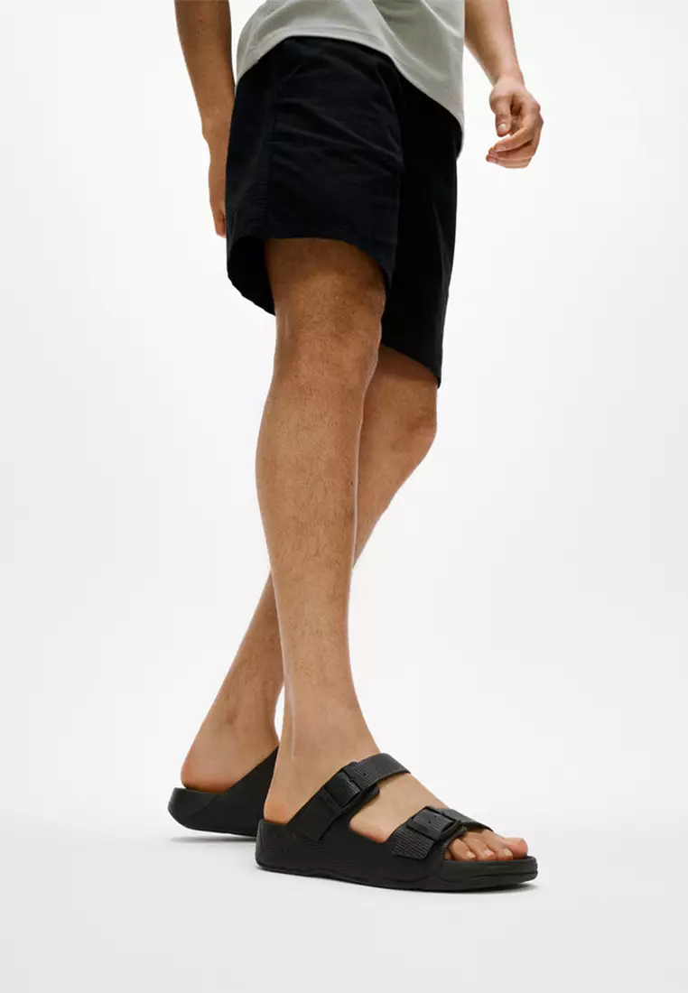 Gogh Moc Mens Buckle Embossed Leather Slides