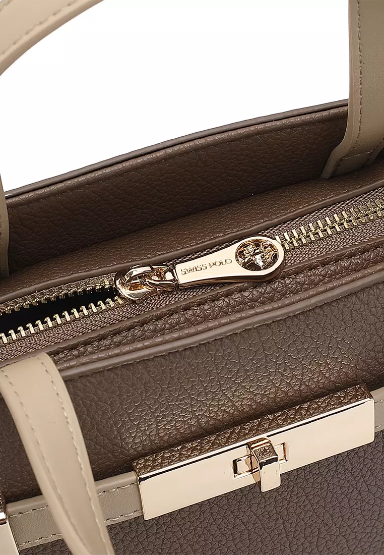 Women's Top Handle Bag / Sling Bag / Crossbody Bag / Shoulder Bag - Dark Brown / Apricot