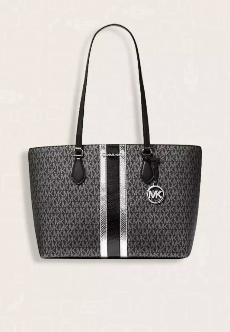 Michael Kors Sheila Large Signature Logo and Metallic Tote Bag Black