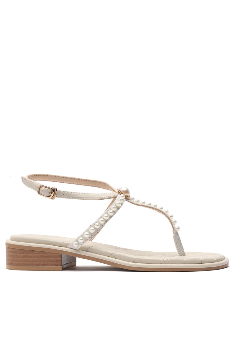 3.5CM Pearl Strap Mid Heel Toe Sandal 028-1