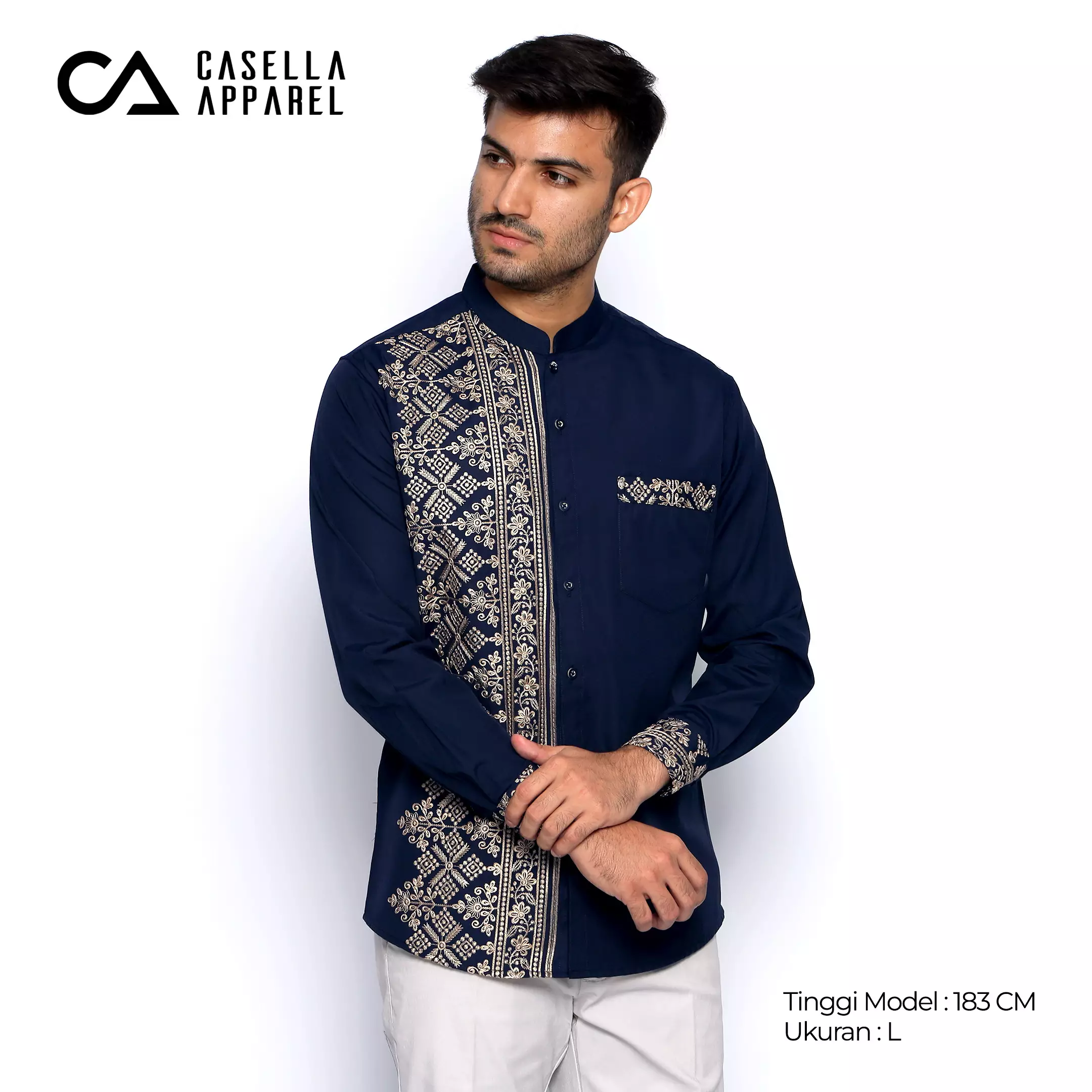 Casella Baju Koko Pria Lengan Panjang Premium Edisi Koko Sultan 9962 Navy