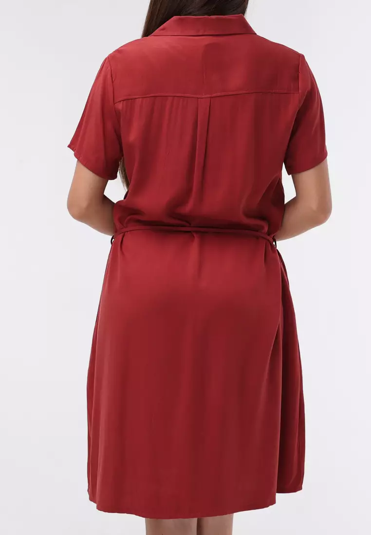 Plain Single Bold Twill Short Sleeve Dress