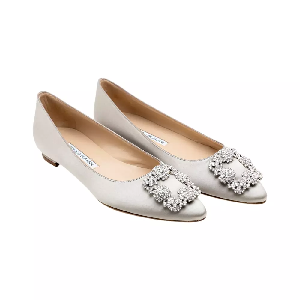 Hangisi Flat Satin CLC Crystal Buckle Ballerinas Light Grey