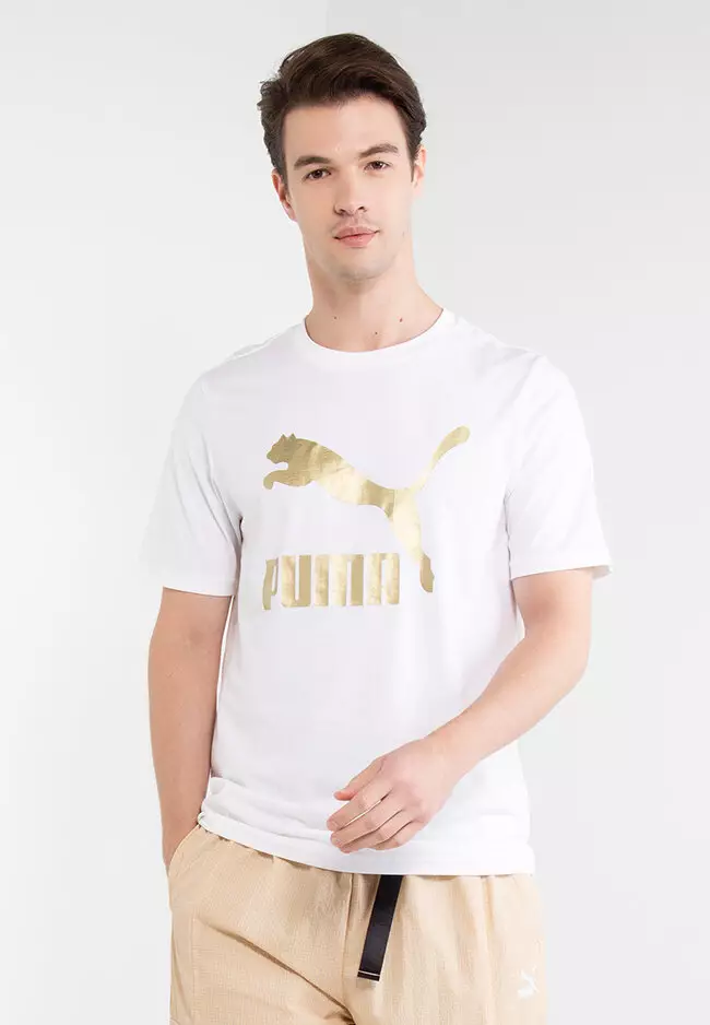 White and gold puma t shirt top