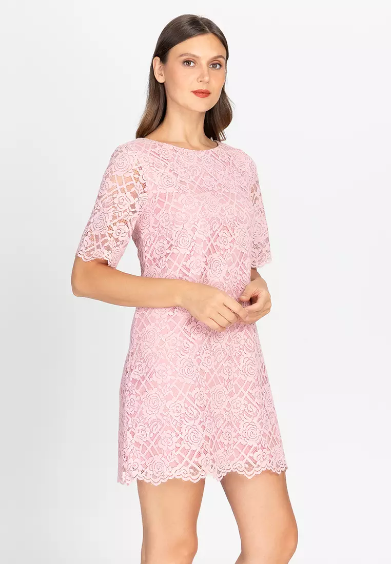 Pink lace best sale shift dress