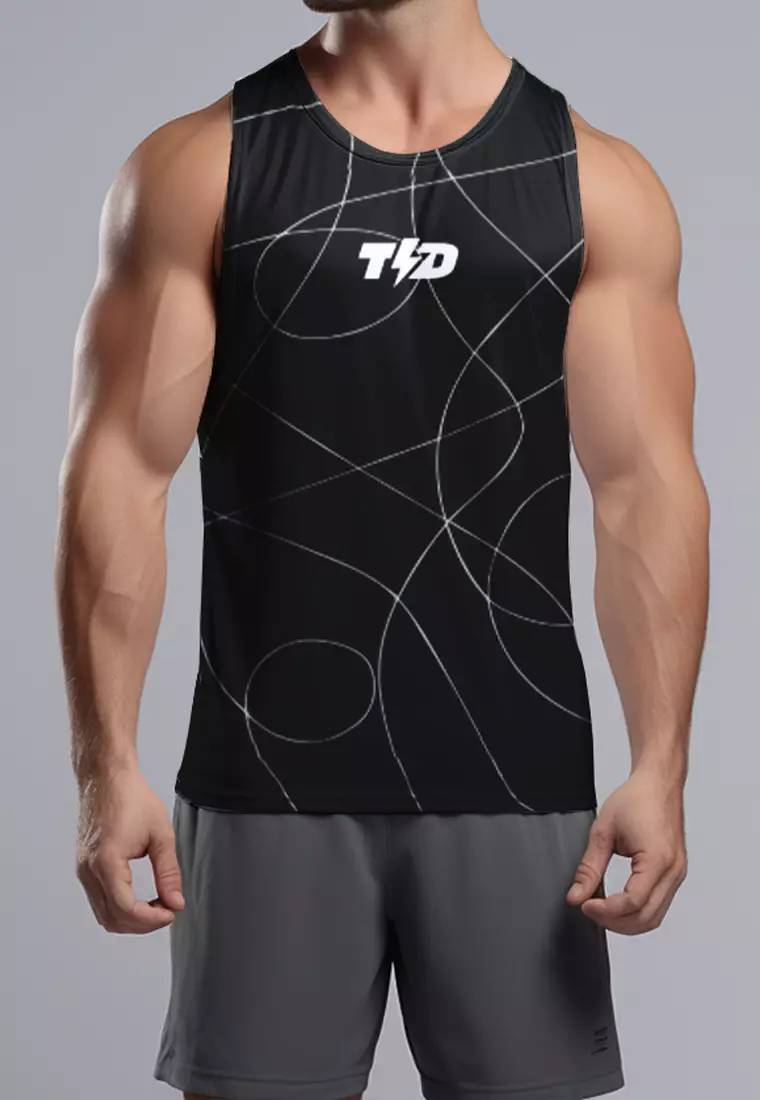 MSA56 Singlet running pria /Tanktop Gym/Lifting Td Bolt Superairdrylite cepat kering "line twirl" hitam
