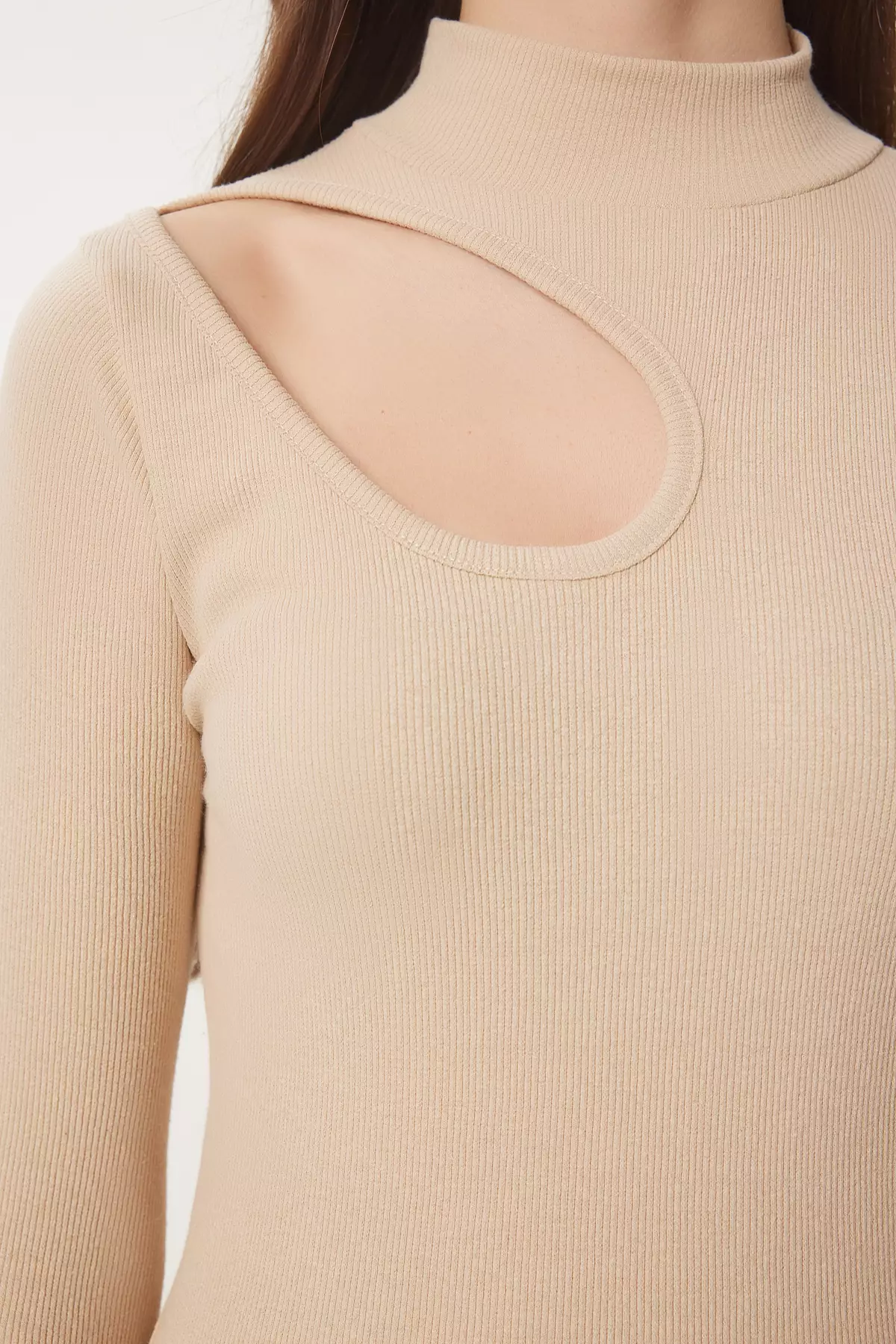 Women'S Cream White 2-Pack Cut Out Detailed Ribbed Knitted Blouse Gt00235