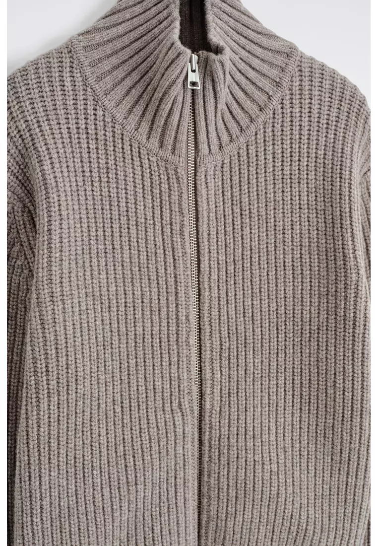 FUNNEL-NECK KNITTED WOOL JACKET