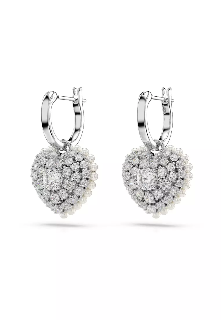 Buy Swarovski Hyperbola drop earrings, Heart, White, Rhodium plated ...