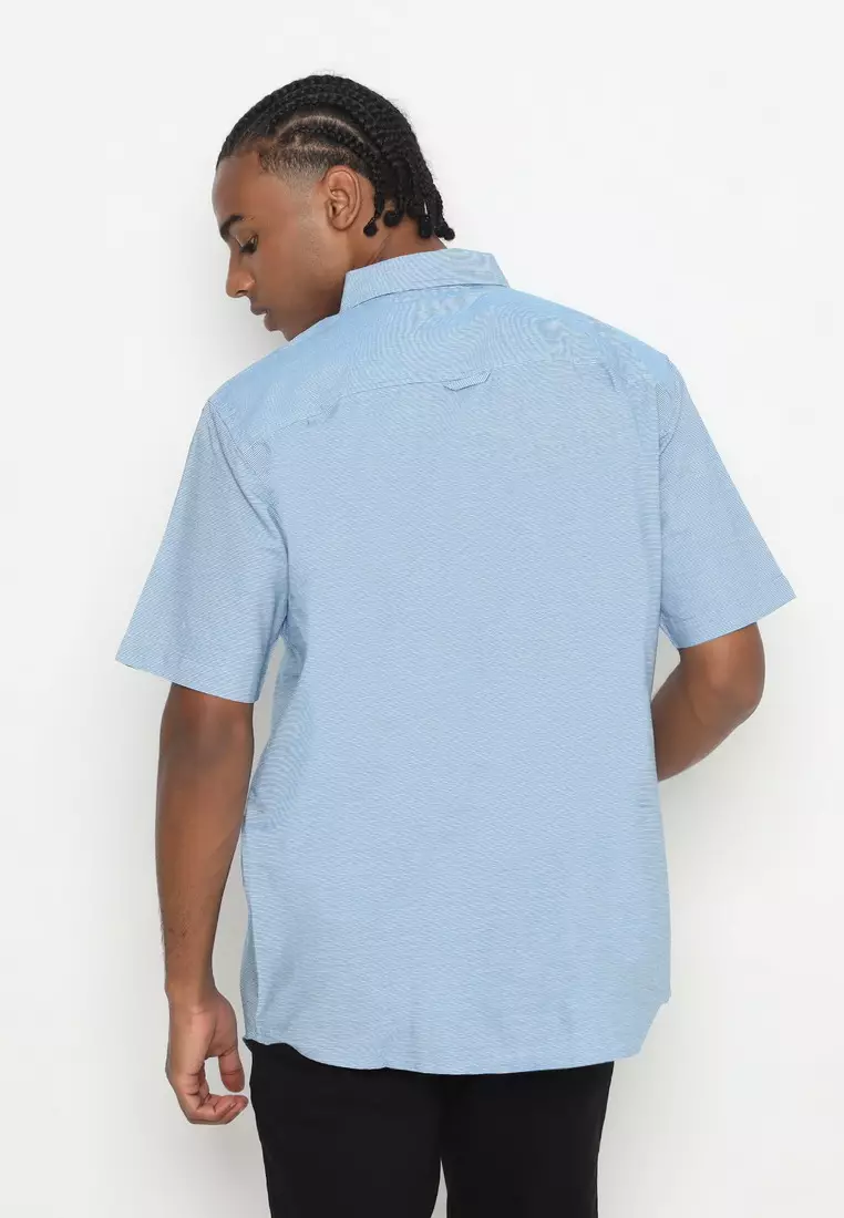 RBJ Kemeja Salur Printing Biru Regular Fit Pria