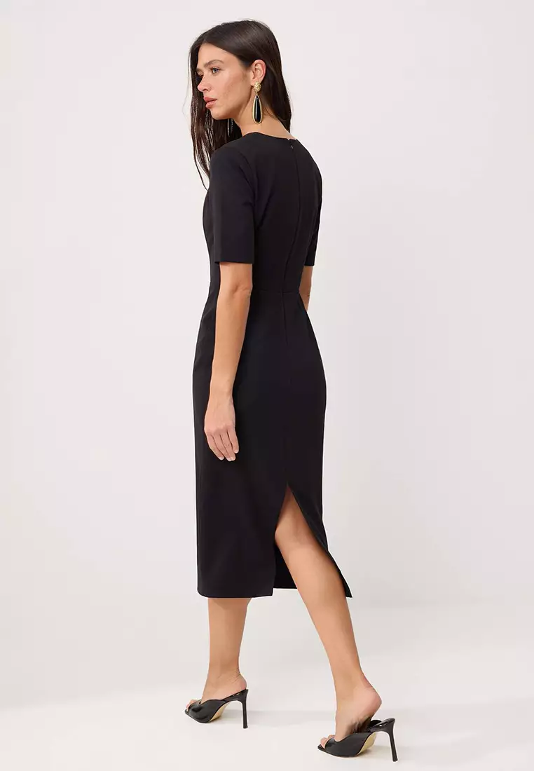 Black Bodycon Sleeveless Midi Stretchy Woven Dress Twoss26El336