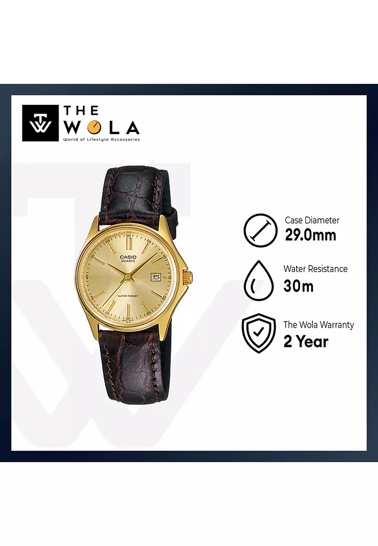 Women' Analog Watch LTP-1183Q-9A Brown Genuine Leather Band Watch for ladies
