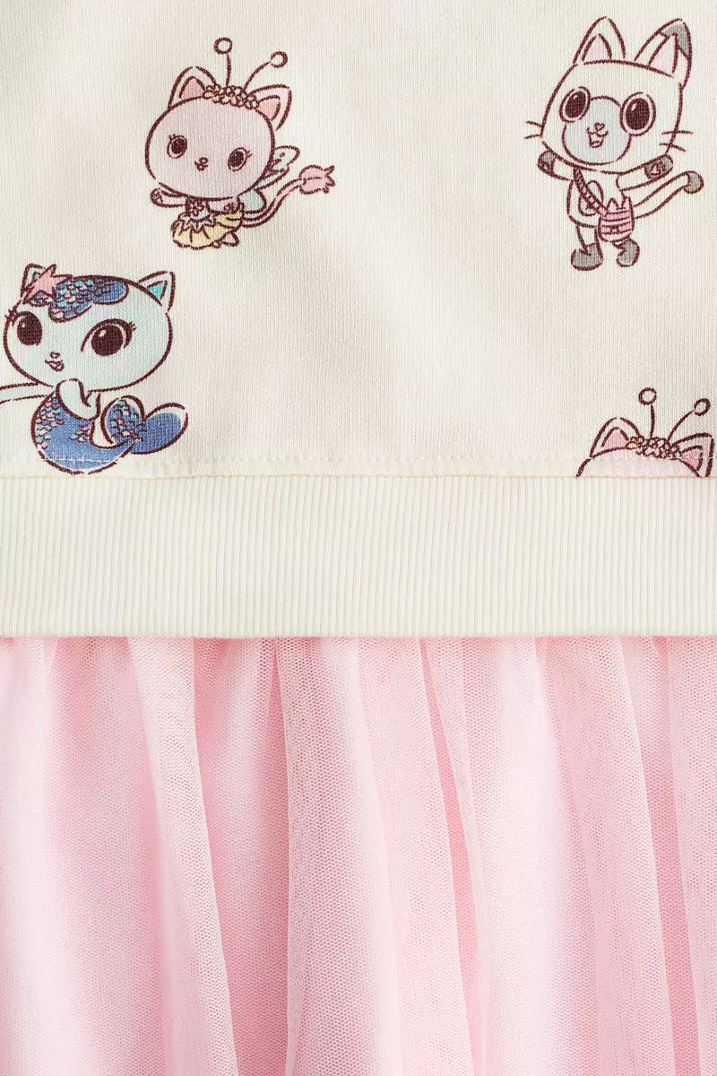 Printed tulle-skirt sweatshirt dress