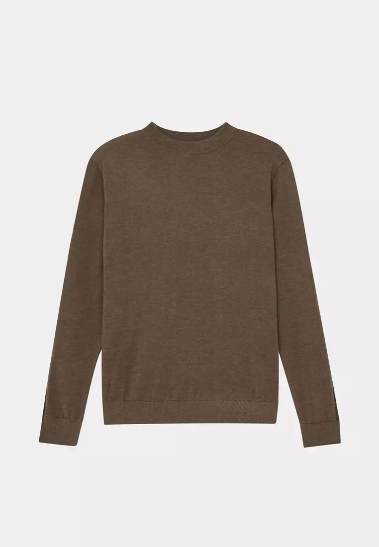 墨綠半高領羊毛混紡針織衫