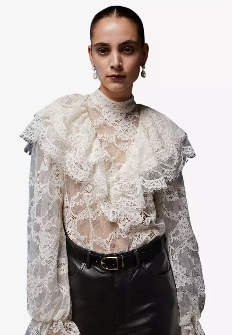 Lace ruffle blouse clearance
