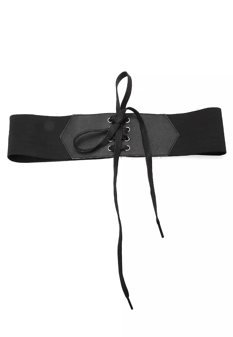 Alexa Ikat Pinggang Wanita Gesper Tali Pita Fashion Belt Material Karet ORIGINAL - Black