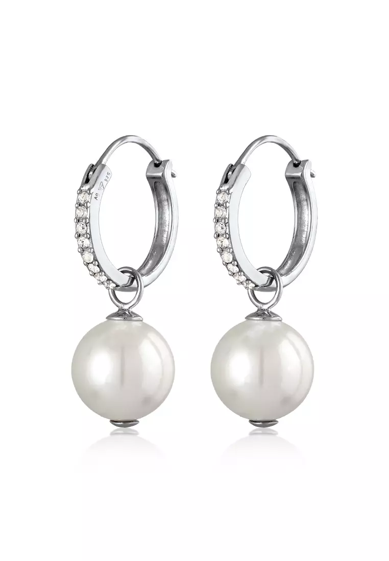 优雅克里奥尔水晶贝壳珍珠耳环，饰以施华洛世奇®水晶