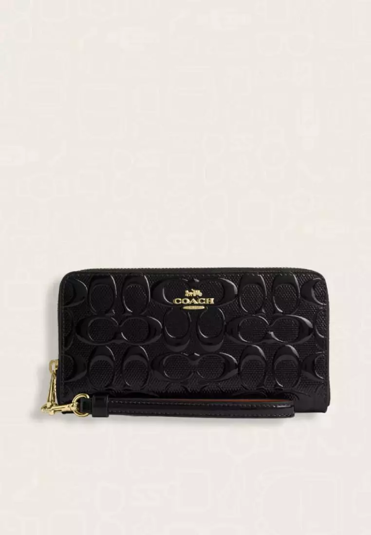 Jual Coach Coach Long Zip Around Wallet In Signature Leather Black