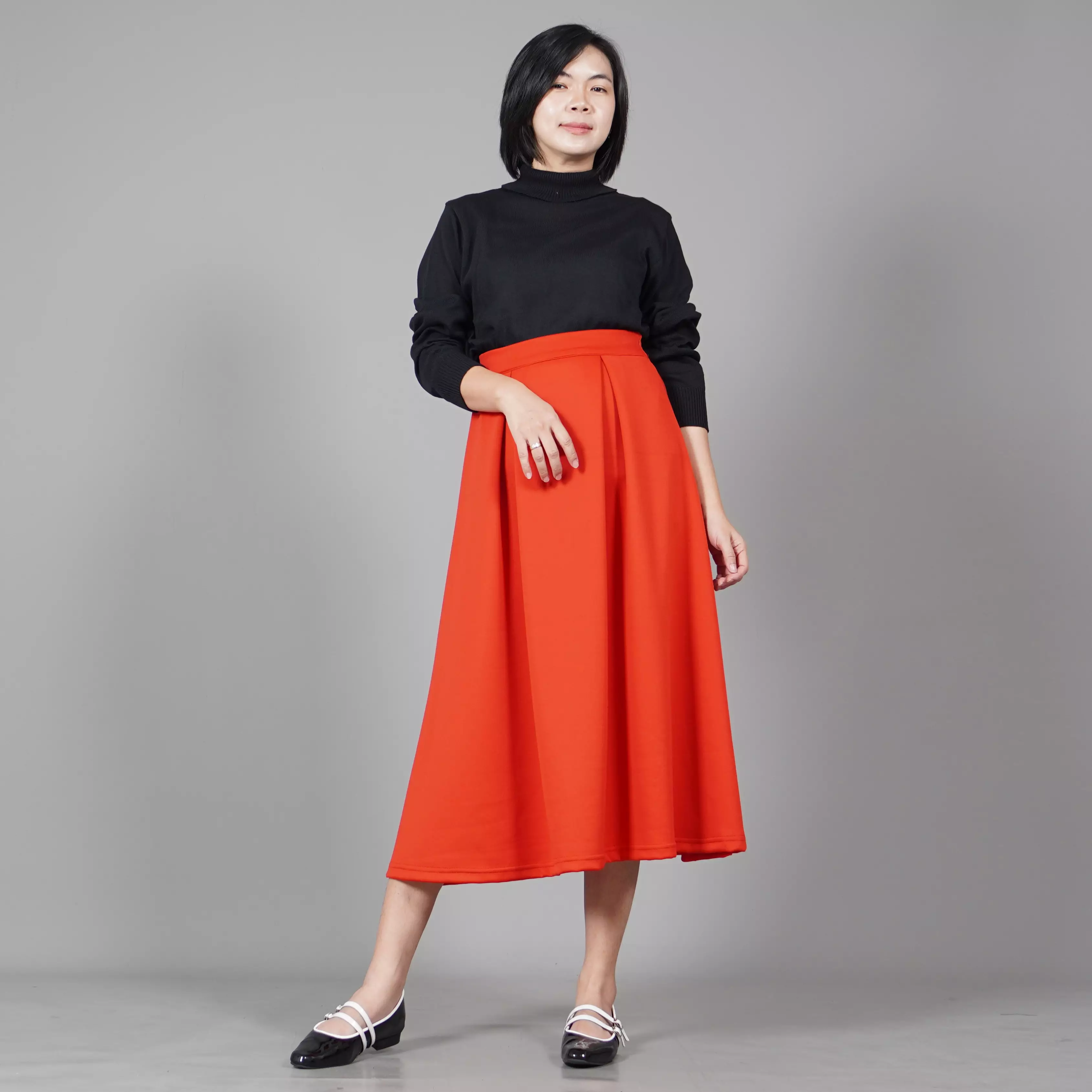  REBECA Rok Flare Rok Midi Flare Skirt - MERAH