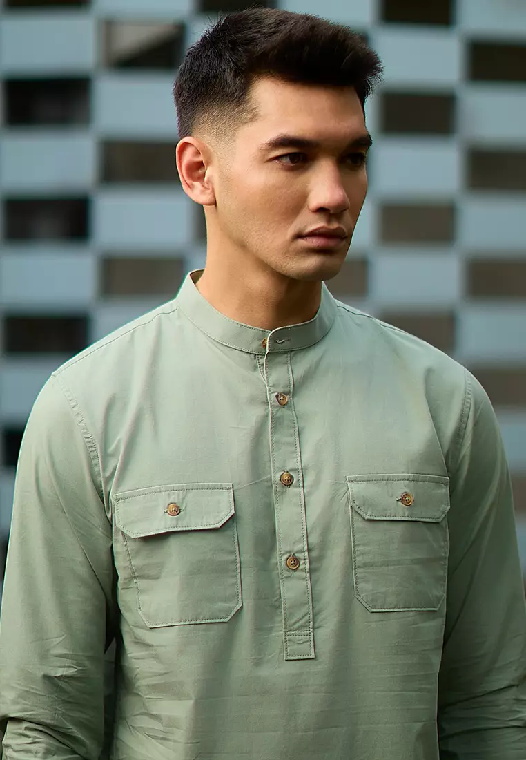 Kemeja koko Collarless shirt OXCON GHAISAN Sage Green
