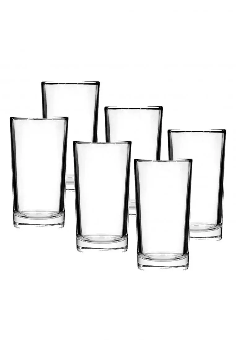 Tall Water Juice Drinking Glasses Set of 6, 16.9 oz Balance Collection  Highball