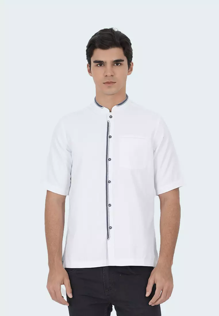 LGS - Baju Koko - Kemeja Casual Pria Regular Fit - Katun - Lengan Pendek - Putih - CSH.283.S2063K.436.C