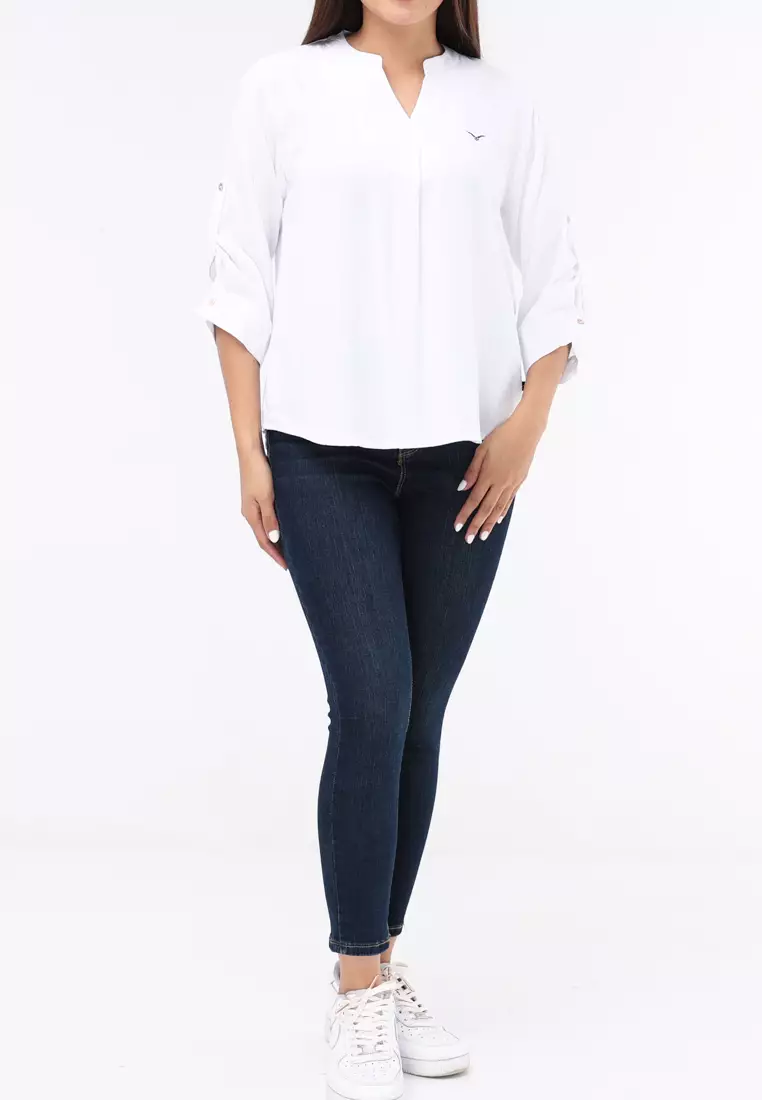 Plain Single Bold Twill 3/4 Blouse