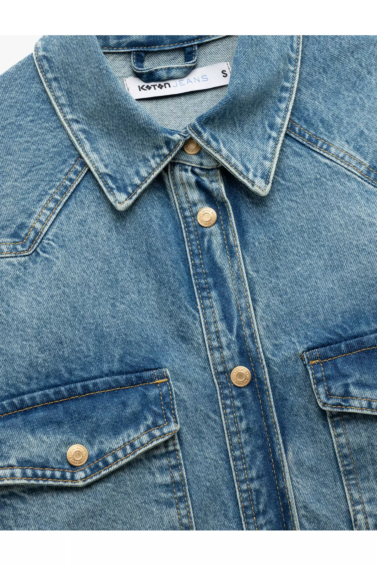 Long Sleeve Classic Collar Pocket Detailed Buttoned Cotton Oversize Denim Shirt