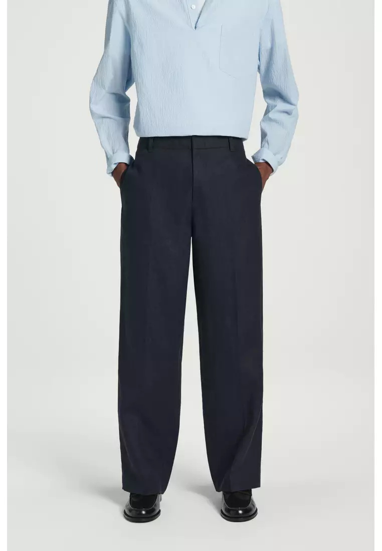 ELASTICATED LINEN STRAIGHT-LEG TROUSERS
