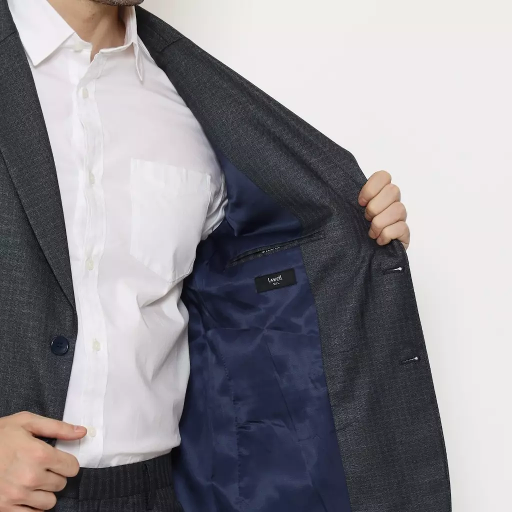 LAWELL BRAVO-ST-S2 Jas Formal Pria Navy Check Kecil Regular Fit Kancing 2