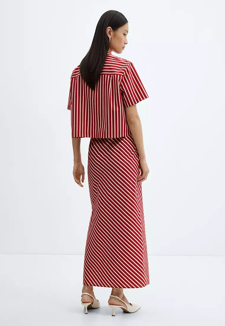 Red and white striped maxi skirt clearance