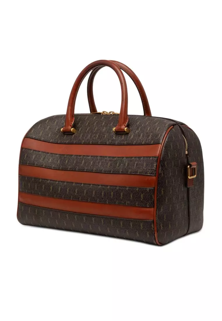 Pre-Loved Saint Laurent Le Monogramme Coated Canvas And Leather Striped Boston Bag