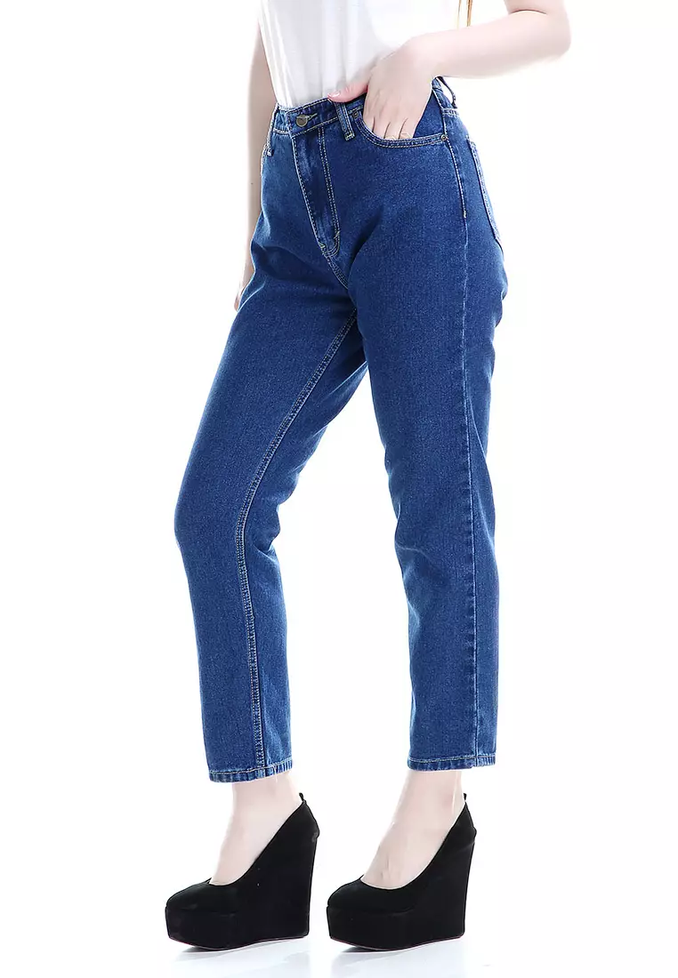 Marilyn Jeans Wanita High Waist Boyfriend Woman Design Simple - Navy
