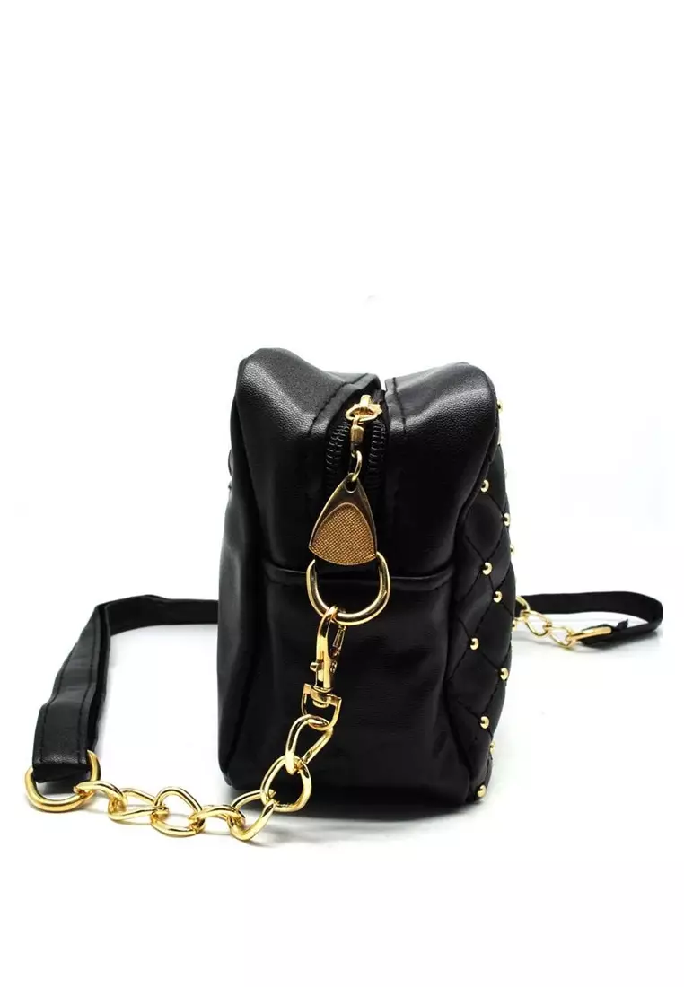 Werlyn Slingbag Tas Selempang Wanita Derek Lam Model Rivet Large Compartment Material Leather Kulit ORIGINAL - Black