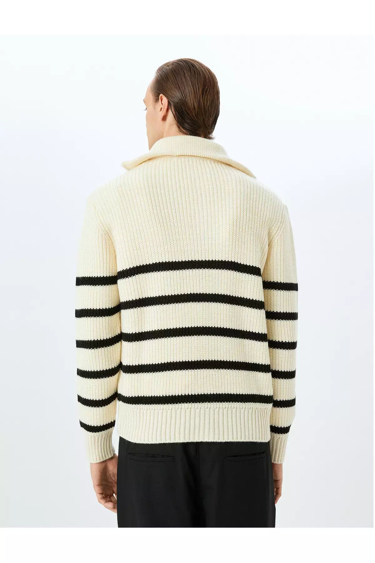 Half-Zip Striped Winter Knit Sweater