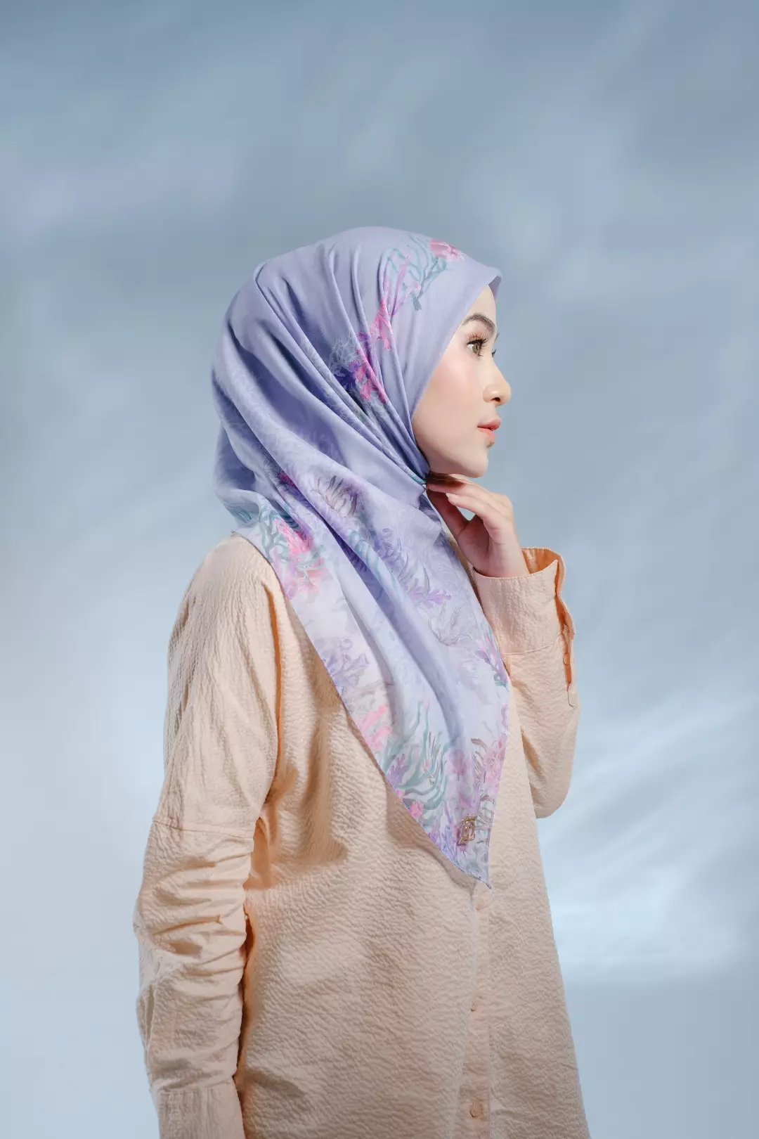 PELAGIA Scarf Pale Purple - Kerudung Hijab Segiempat Motif With BOX - Bahan Nesla - Ukuran 115x115