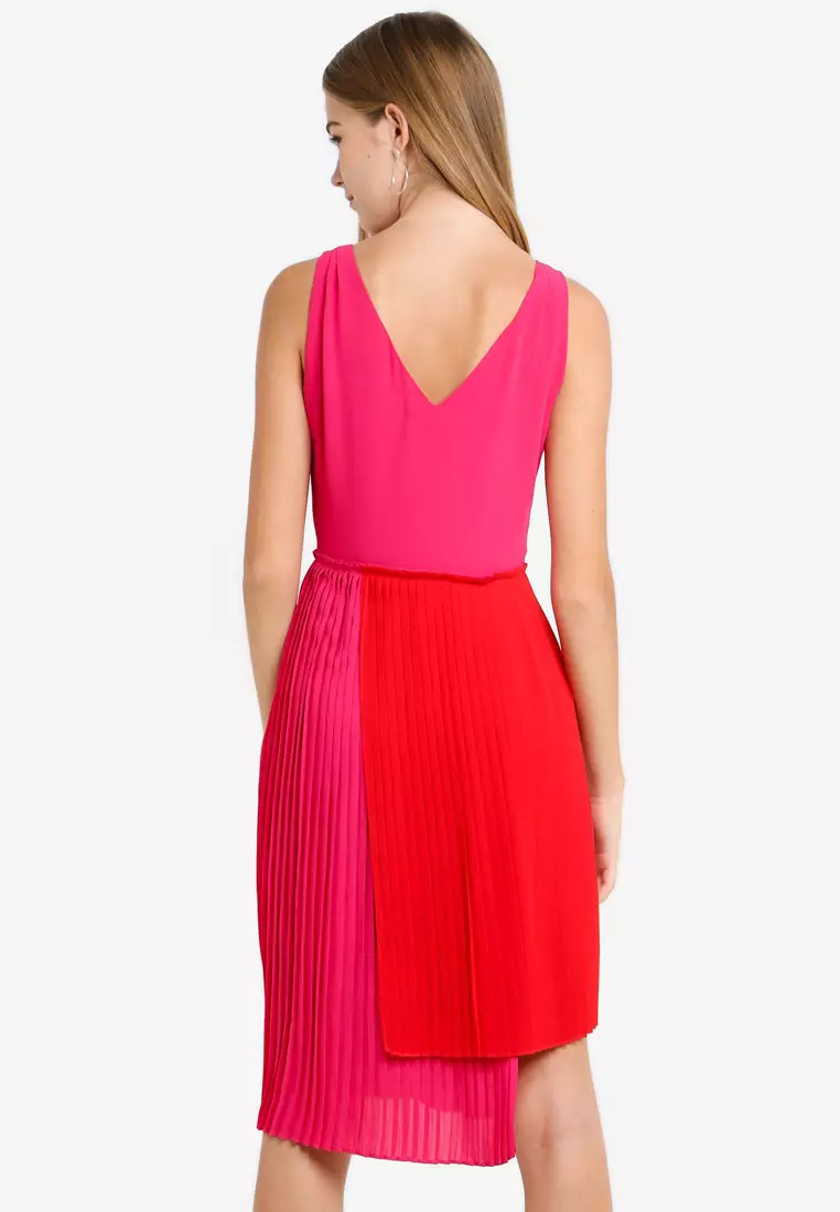 Warehouse colour block pleated sales dress