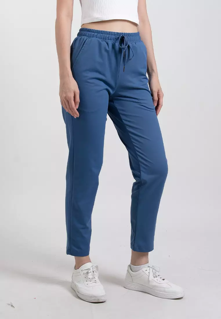 Forest Ladies Casual Polyester Elastic Waist Jogger Pants Women Casual Long Pants - 810542-36GreyBlue