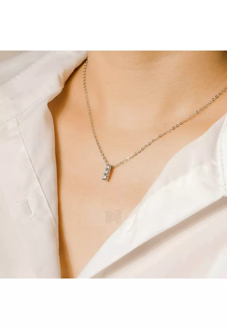Made For The Night Triple Diamond Cubic Zirconia White Gold Necklace with 925 Sterling Silver