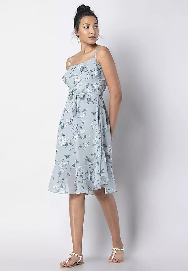 Grey floral midi dress shop