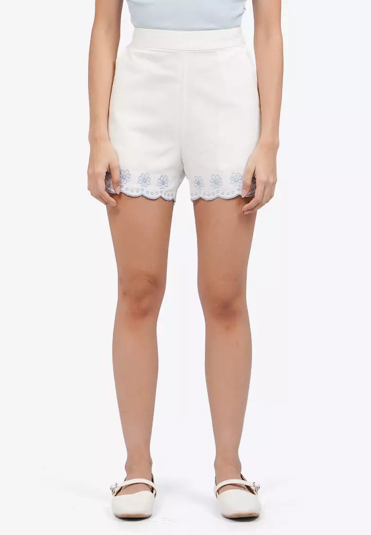 Contrast Embroidered Shorts