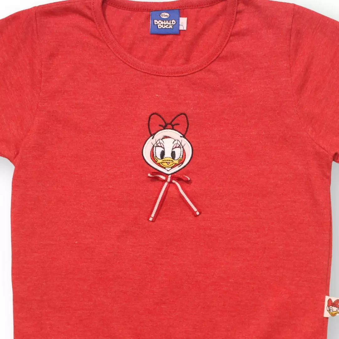 Kaos Crop Anak Perempuan Merah/ Crop T-shirt Girl Red/ Daisy Duck Good Luck